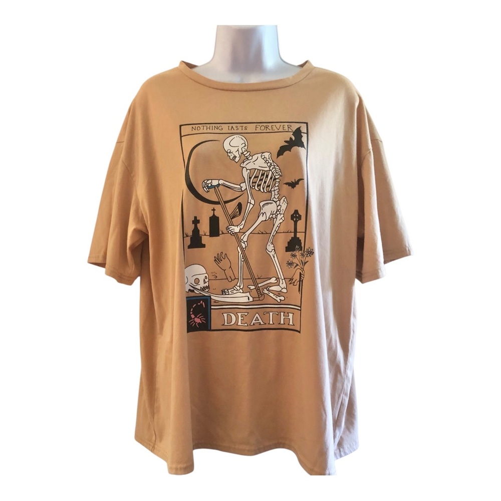 Romwe T Shirt Size Large Brown Stretch Tarot Death Cotton Blend Graphic Print - Picture 1 of 10